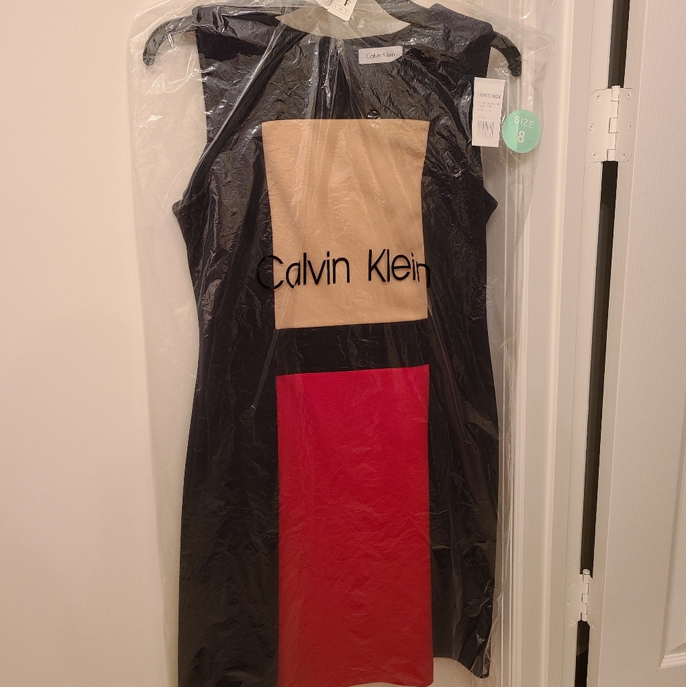 Calvin Klein 8black red/tan block,sleeveless dress